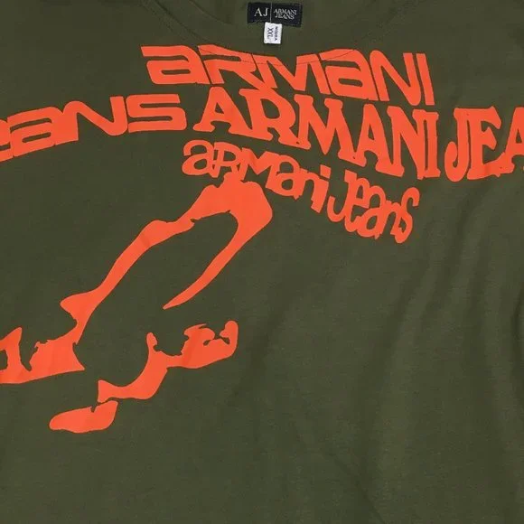AJ ARMANI JEANS Green Orange/Red'ish Logo Print Long Sleeve Shirt - Picture 5 of 7